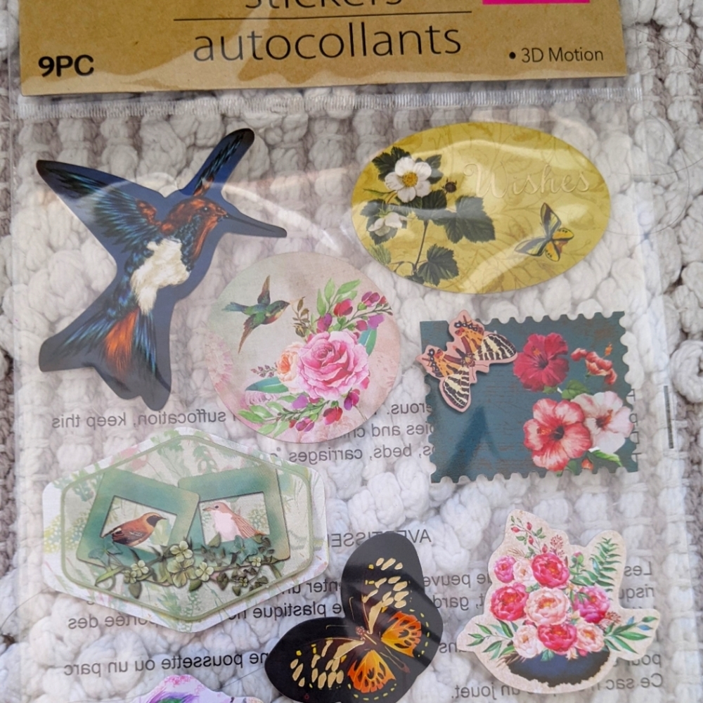 Garden Butterfly Birds Flowers 3D Stickers 9 pcs